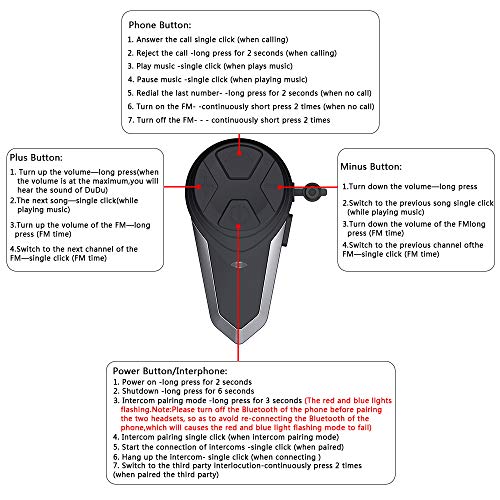Motorcycle Bluetooth Headset with FM Radio, 1000m Helmet Bluetooth Communication Systems With Noise Cancellation Ski Helmet Headphones Bluetooth Intercom Walkie-Talkie for Snowmobile,Up to 3 Riders - Thumbnail 3