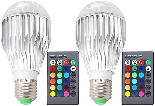 DLPIN 2 Pack 10w RGBW Color Changing Light Bulbs Led Dimmable Lamp with Remote Control e26
