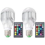 DLPIN 2 Pack 10w RGBW Color Changing Light Bulbs Led Dimmable Lamp with Remote Control e26