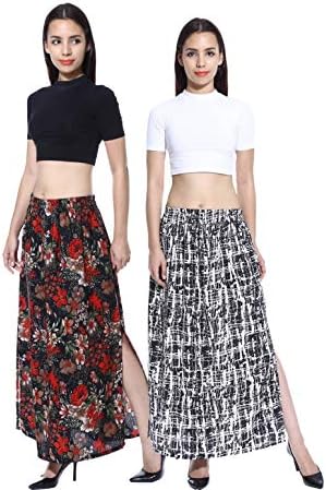 Hiya Women's Royal Crepe Printed Long Slit Skirt (Pack of 2)