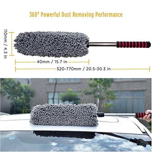 Lecone Car Duster, Multipurpose Microfiber Duster with Long Unbreakable Extendable Handle, Lint Free Vehicle Cleaning Kit for Interior & Exterior Use