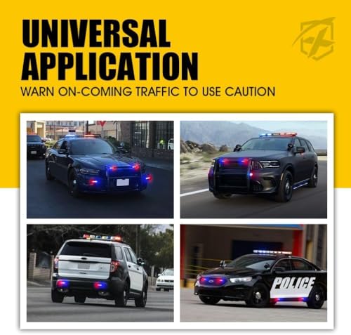 Xprite Red Blue LED Surface Mount Strobe Police Lights Kit, w/Control Panel Emergency Safety Warning Flashing Grille Cop Marker Light Assembly for Vehicles Trucks ATV UTV Motorcycle 8PCS