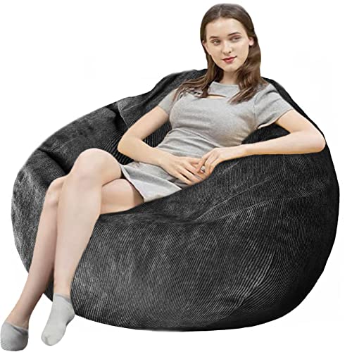 Kisoy 5 FT Bean Bag Chair Memory Foam Filled Bean Bag Chairs Black