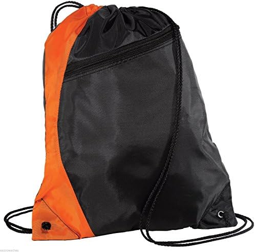 Bags for You - Orange Black Two Tone Drawstring Backpack Bag (Zippered Front Design) Gymsack Sackpack Cinch Sack Backpack for Unisex Sports Activity As Soccer Shoes Exercise Futsal Swimming Running Sqash Tennis Badminton Yoga Bikes or Backpack Relax on the Palm Beach
