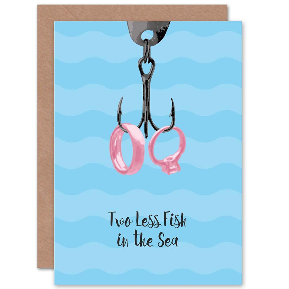Wee Blue Coo Wedding Marriage Fishing Hook Fish Sea Fun Gift Sealed Greeting Card Plus Envelope Blank inside