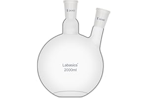 Labasics 2 Neck Flat Bottom Boiling Flask, 24/40 Joint, Borosilicate Glass, Heat Resistant for Distillation and Laboratory Experiments, 2000ml