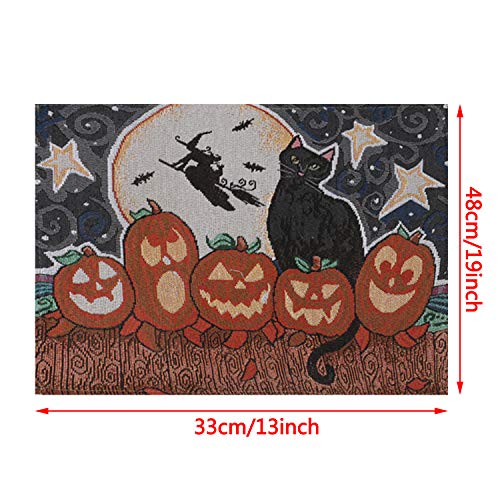 LOCOLO Halloween Table Runner with Tassels and 6 Pcs Place Mats, Washable Tablecloths Sets for Halloween Party, Dinner Parties and Home Decorations