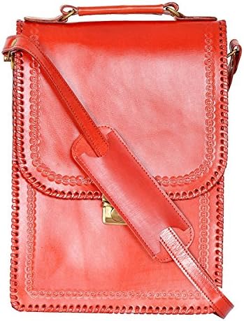 9 Inch Hand Carved &amp; Embossed Crafted Satchel bag Leather messenger Hide &amp; Top Finished vintage Crome Hardware Adjustable shoulder Strap Bag By Sparsh INC.
