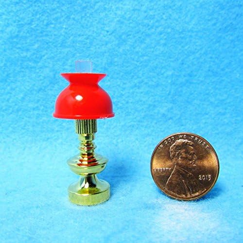 Dollhouse Miniature Table Lamp with Hurricane Style Red Shade BLR - My Mini Fairy Garden Dollhouse Accessories for Outdoor or House Decor