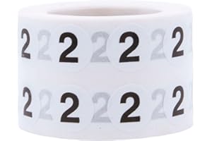 Small Number 2 Stickers 0.5 Inch 12.7 mm Round 1000 Count