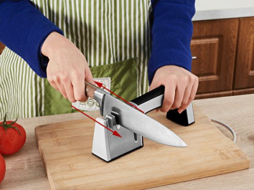 4 Stage Knife Sharpener and Scissors Sharpening System with Safe Handle & Non-slip Base, 4 in 1 Fast Sharpening Tool (Black)