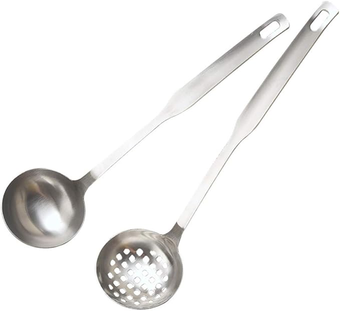 Yarnow Pack of 2 Stainless Steel Soup Ladle Strainer Soup Hot Pot Spoon Serving Spoon Kitchen
