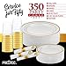 350 Piece Gold Dinnerware Party Set - 50 Guest - Disposable Gold Dinnerware Set - 100 Gold Rim Plastic Plates - 50 Pre-Rolled Linen Feel Napkins with Spoons, Forks, Knives - 50 Gold 10 OZ Plastic Cups