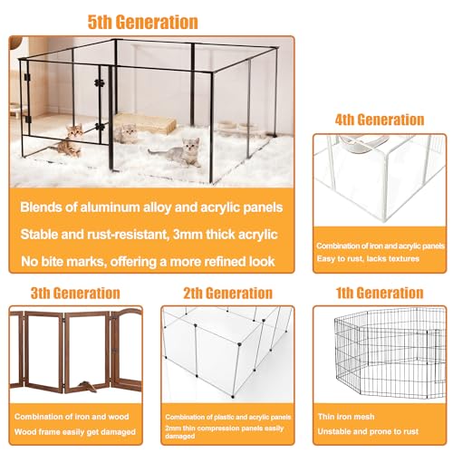Vilanpaw Acrylic Dog playpen Indoor: Clear Puppy Pen for Small Medium Dogs Cats with Metal Frame - 8panels 76 cm Tall Transparent pet Fence with Door for Rabbits Guinea Pig, 122x122x76.5 cm