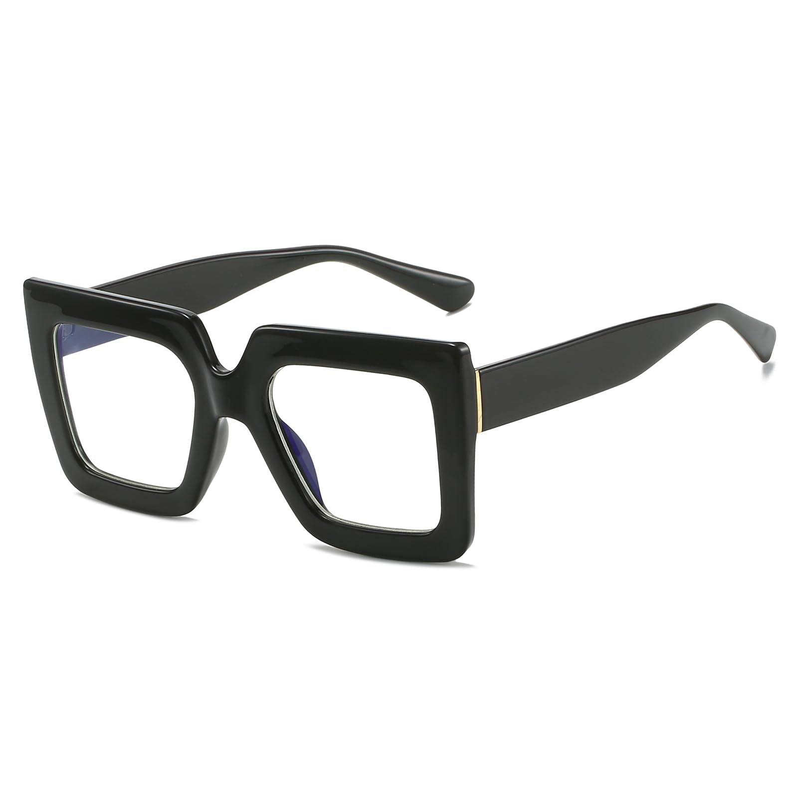 LJCZKA Blue Light Blocking Glasses for Women Oversized Square Anti Blue Light Glasses Big Thick Frame Chunky Computer Gaming Anti Glare Eyeglasses (Black, 0.0, x)
