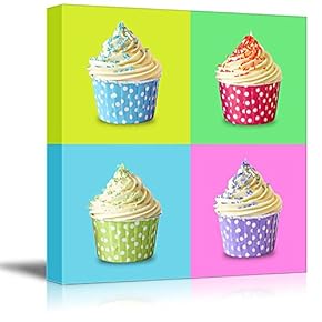 Canvas Wall Art - Multi-Color Pop Art with Cupcakes - Giclee Print Gallery Wrap Modern Home Art Ready to Hang - 12" x 12"