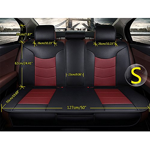 Super PDR 13pcs Bucket seat Covers Anti-Slip Backing PU Leather car seat Covers Cushions 5 Seats Full Set for Most Cars,suvs,Vans Trucks (Wine Red, S)