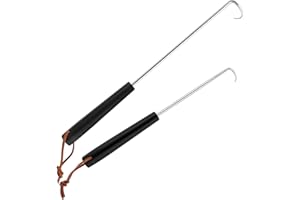 HaSteeL Meat Hook Flipper Set of 2, Stainless Steel Pigtail Food Flipper Turner 12Inch & 17Inch, BBQ Accessories Great for Grilling Smoking Frying, Long Body & ABS Handle, Easy to Clean & Right Handed