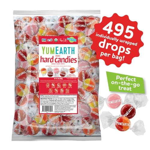 YUMEARTH ORGANIC FRUIT DROPS – VARIETY FLAVORED NATURAL HARD CANDY, FRUIT CANDY FOR KIDS – ALLERGY FRIENDLY, NON GMO, GLUTEN FREE, VEGAN (BULK PACK)