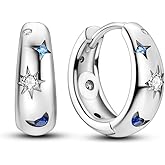 CYMYSS 925 Sterling Silver Hoop Earrings for Women, Small Trendy Hoops Sparkly Cubic Zirconia Hypoallergenic Huggie Earrings Fashion Jewelry Gifts for Sensitive Ears - Star and Moon and Sun