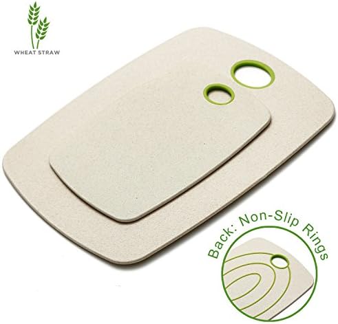 TANSUNG Cutting Board Set, 2 Pieces Wheat Straw Chopping Blocks, Durable Anti-Bacterial Cutting Board with Non-Slip Rings for Chopping Vegetable Meat or Cheese, FDA Standard