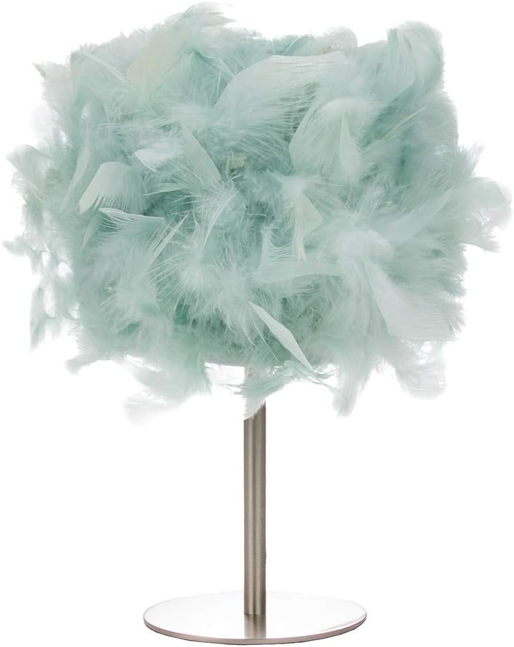 Happy Homewares Modern and Chic Real Duck Egg Feather Table Lamp with Satin Nickel Base and Switch