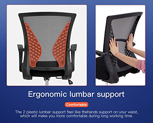 OffiClever Mesh Backrest Wheels Ergonomic Lumbar Support and Fully Adjustable Executive Office Chair, Black - Image 3