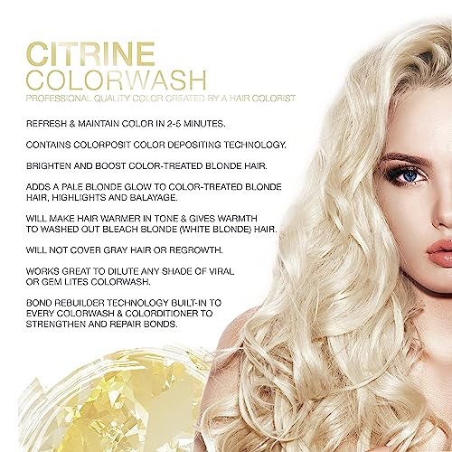 CELEB LUXURY GEM LITES COLORWASH, PROFESSIONAL SEMI-PERMANENT HAIR COLOR DEPOSITING SHAMPOO, CITRINE, 8.25 FL OZ