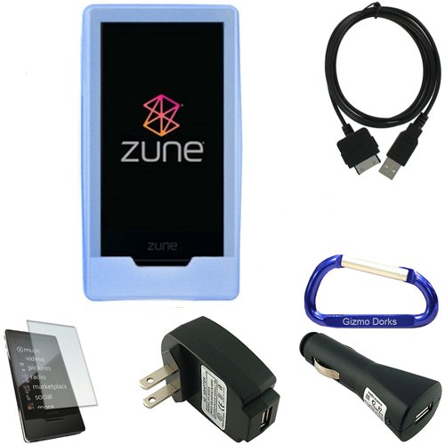 Accessories Combo for the Microsoft Zune HD MP3 Player: Blue Rubberized Silicone Skin Case, USB Data Sync Charging Cable, USB Car Charger, USB Wall Travel/Home Charger, Screen Protector, and Free Carabiner Key Chain - Thumbnail 6