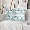 BaoNews Coastal Navy Blue Pillow Covers, Coastal Starfish Repeat Pattern Navy Turquoise Square 16 x 16 Inches Decorative…