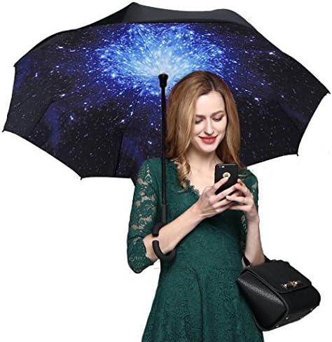 Baymery Reverse Folding Umbrella Windproof Inverted Reversible Reverse Umbrellas Cars Double Layer UV proof C-Shape Big Size Durable Men Women Rain Travel Outdoor Sun Golf Umbrella