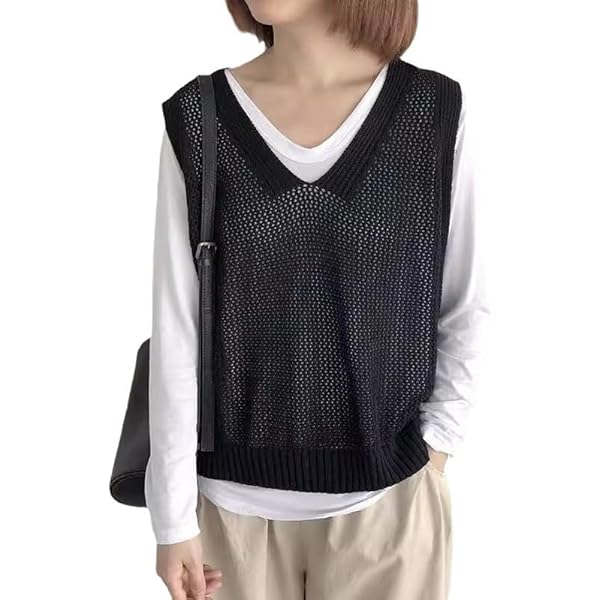 Mesh Sheer Vests for Women Aesthetic V Neck Knit Sweaters Summer
