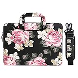 MOSISO Laptop Shoulder Bag Compatible with 13-13.3 inch MacBook Pro, MacBook Air, Notebook Computer, Ultraportable Protective Canvas Rose Pattern Carrying Briefcase Handbag Sleeve Case Cover, Black
