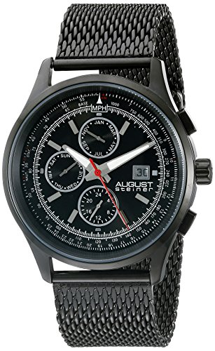 August Steiner Men's AS8194BK Round Black Radiant Sunburst Dial Two Time Zone Quartz Black Bracelet Watch August Steiner Men's AS8194BK Round Black Radiant Sunburst Dial Two Time Zone Quartz Black Bracelet Watch