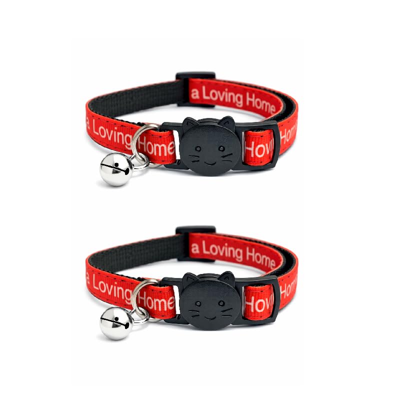 Worded Cat Collars – Please Do Not Feed Me, I Am Microchipped | Safe Quick Release Breakaway Buckle | Zacal Cat Collars (Pack of 2, Red, I Have A Loving Home)