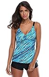 Attraco Women's Oceanic Stripes Two Piece Swimsuit Tankini for Women,Blue Size 18