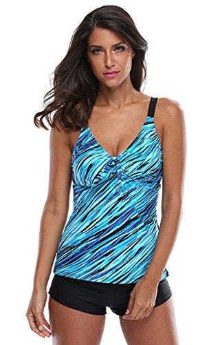 Attraco Women's Oceanic Stripes Two Piece Swimsuit Tankini for Women,Blue Size 18