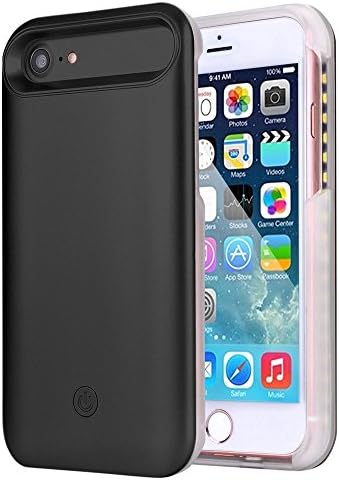 iPhone 8 Illuminated Case, Jopuzia LED Illuminated Selfie Light Case Cover [Rechargeable] Light up Luminous Selfie Flashlight Cell Phone Case for iPhone 8/7 / 6S / 6 (Dimmable) (Black)