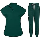niaahinn Scrubs Set for Women Nurse Uniform Jogger Suit Stretch Top & Pants with Multi Pocket for Nurse Esthetician Workwear