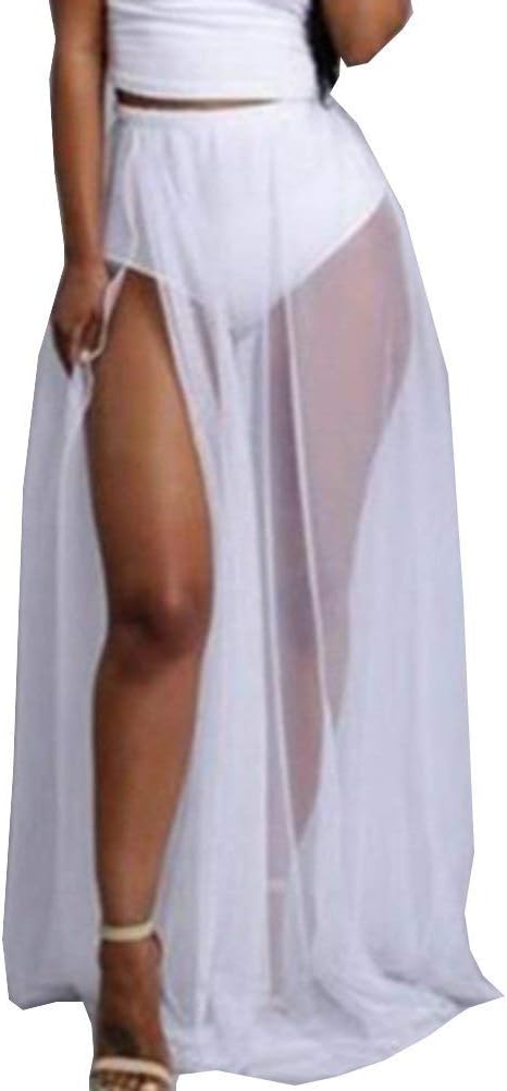Women's Sexy Split See-Through Beach Wrap Cover Up Maxi Skirt Dress Summer Beachwear Clubwear Bikini Cover Up