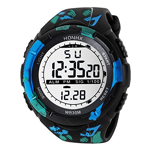 Mens Military Watch Stopwatch,Fashion Waterproof Men's LCD Digital StopWatch Date Rubber Sport Wrist Watch(Blue) - Thumbnail 4