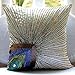 The HomeCentric Throw Pillow Cover, Ivory Decorative Pillowcase 16x16 inch (40x40 cm) Art Deco Pillow, Silk Throw Pillows for Couch, Birds, Peacock Feather, Beaded, Zippered Pillow - Peacock Beauty
