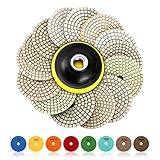 SPTA 15pcs Diamond Wet Polishing Pads Set, 4 inch Pads for Granite Stone Concrete Marble Floor Grinder or Polisher, 50#-6000# with Hook & Loop Backing Holder Pads for Wet Polisher
