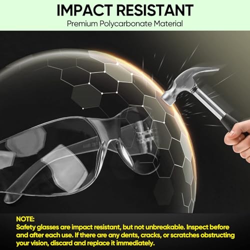 TICONN Clear Safety Glasses for Men, Safety Goggles with Scratch Impact Resistant Meets ANSI Z87.1 Standard