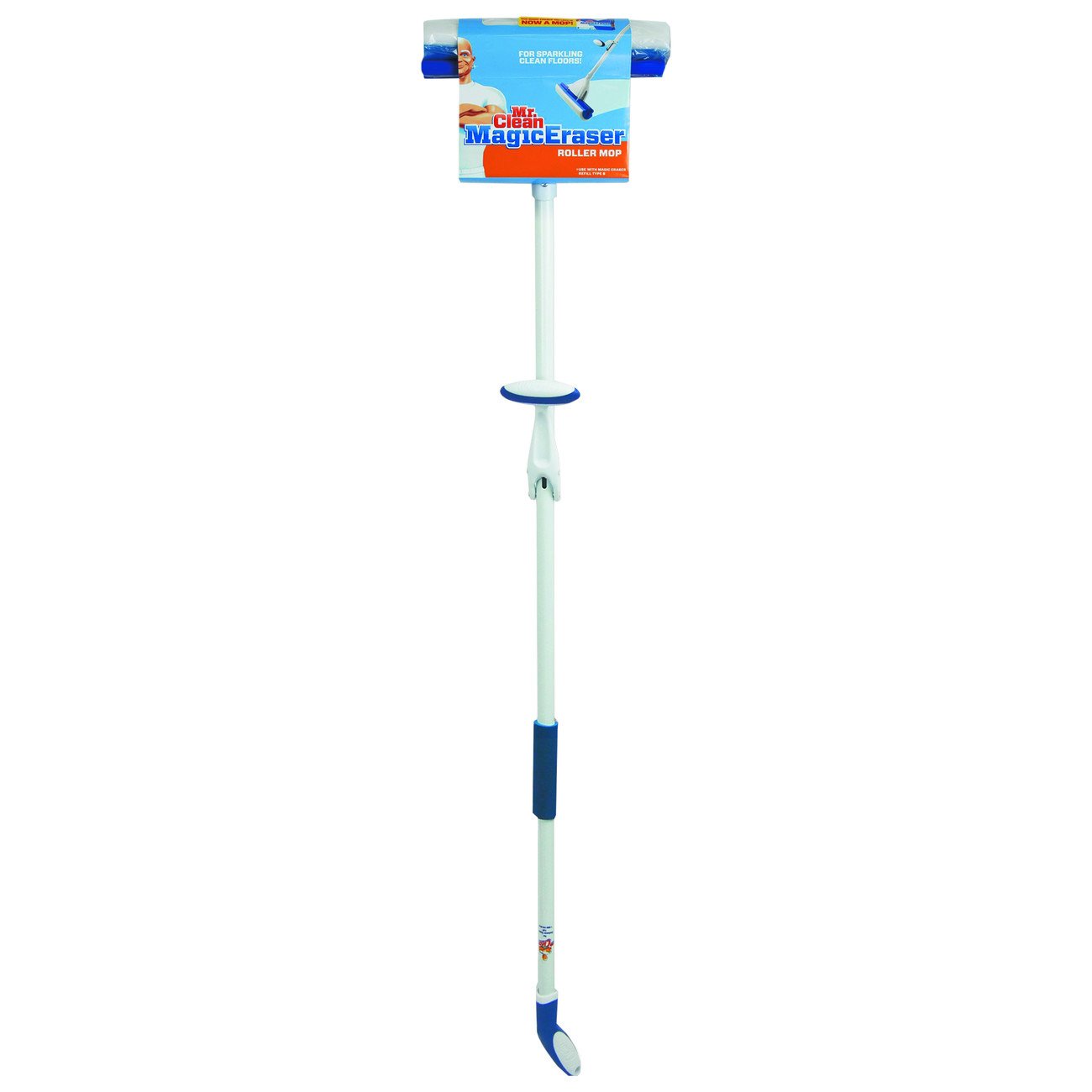 Mr. Clean 446840 Magic Eraser Roller Mop, 45" Length Handle, 10-1/2" x 3" Head, White/Blue, 45" Height