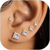 5 Pairs 14K Gold Plated Stud Earrings for Women, CZ Multiple Piercing Set | Hypoallergenic CZ Stud Earrings Set, 3-7mm Cubic Zirconia, Lightweight Comfortable Studs, Non Tarnish Jewelry, Gift for Women