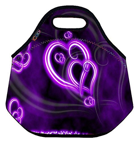 Purple Heart Soft Insulated Lunch box Food Bag Neoprene Gourmet Handbag lunchbox Cooler warm Pouch Tote bag For School work