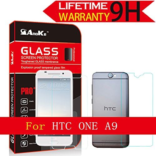 HTC One A9 Glass Screen Protector, (A9u)[Front+Back] AnoKe [Lifetime Warranty](2.5D 0.3mm 9H) Tempered Glass Screen Protector Film Shield Guard For HTC A9 A9u,Front+Back Glass