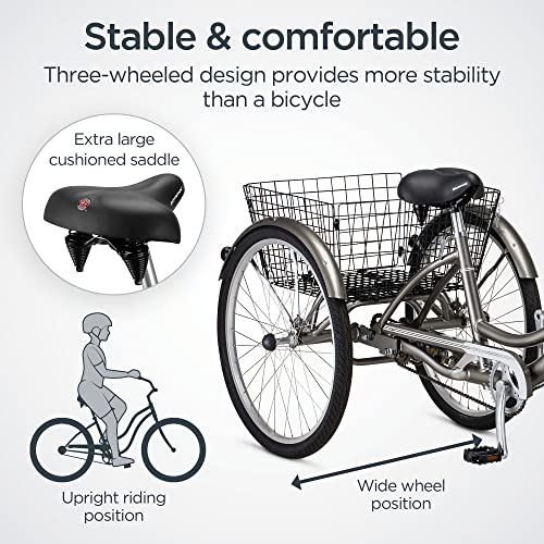 Schwinn Meridian Adult Tricycle Bike, Three Wheel Cruiser, 26Inch