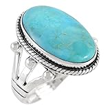 Turquoise Ring in Sterling Silver 925 & Genuine Turquoise Size 6 to 11